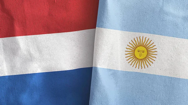 Argentina och Nederländerna två flaggor textilduk 3D-rendering — Stockfoto