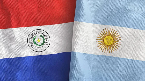 Argentina and Paraguay two flags textile cloth 3D rendering — Stock Photo, Image