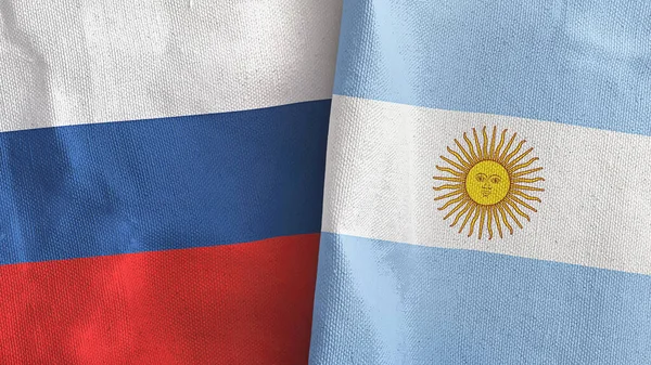 Argentina y Rusia dos banderas de tela textil representación 3D —  Fotos de Stock