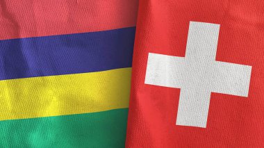 İsviçre ve Mauritius 'un iki bayrağı tekstil kumaşı 3D.