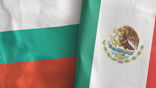 México y Bulgaria dos banderas de tela textil 3D renderizado — Foto de Stock