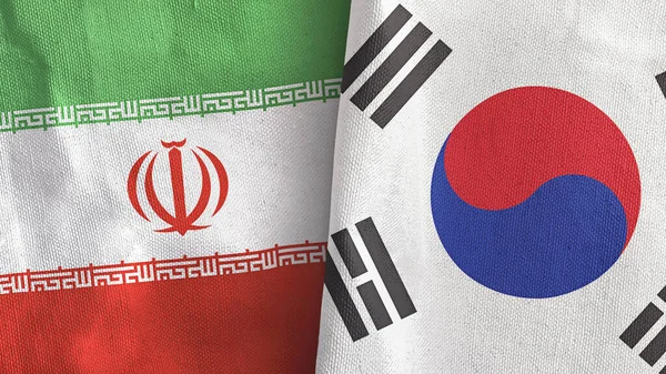 South Korea and Iran two flags textile cloth 3D rendering — Stock Photo, Image