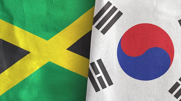 Güney Kore ve Jamaika 'da iki bayraklı kumaş 3D.