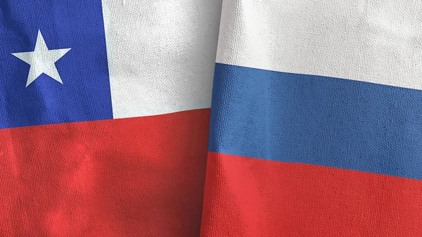 Rusland en Chili twee vlaggen textiel doek 3D rendering — Stockfoto