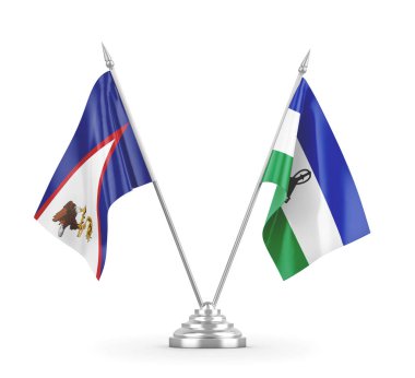 Lesotho ve Amerikan Samoa masa bayrakları beyaz 3D görüntüleme