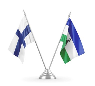 Lesotho ve Finlandiya bayrakları beyaz 3D görüntüleme üzerinde izole edildi
