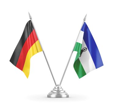 Lesotho ve Almanya bayrakları beyaz 3D görüntüleme üzerinde izole edildi