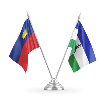Lesotho ve Lihtenştayn masa bayrakları beyaz 3D görüntüleme üzerinde izole