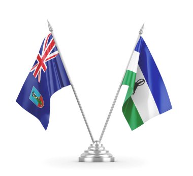 Lesotho ve Montserrat masa bayrakları beyaz 3D görüntüleme