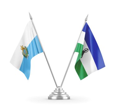 Lesotho ve San Marino masa bayrakları beyaz 3D görüntüleme