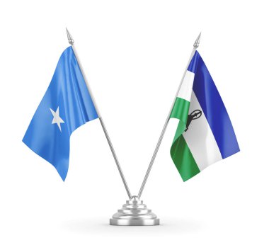 Lesotho ve Somali masa bayrakları beyaz 3D görüntüleme