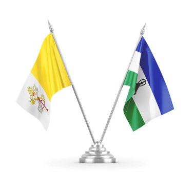 Lesotho ve Vatikan masa bayrakları beyaz 3D görüntüleme