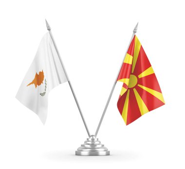 Kuzey Makedonya ve Kıbrıs Rum Kesimi bayrakları beyaz 3D rendelemede izole edildi