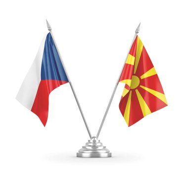 Kuzey Makedonya ve Çek Cumhuriyeti bayrakları beyaz 3D görüntülere izole edildi