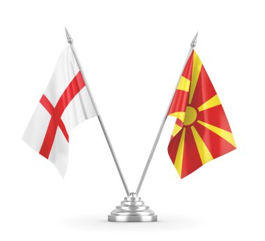 Kuzey Makedonya ve İngiltere 'nin bayrakları beyaz 3D görüntülere izole edildi