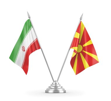 Kuzey Makedonya ve İran 'ın bayrakları 3 boyutlu olarak izole edilmiş
