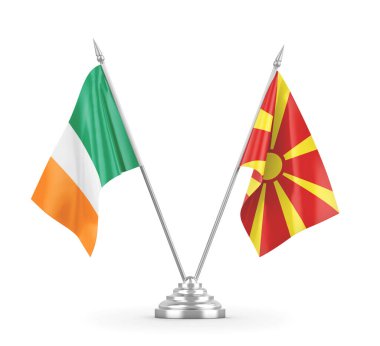 Kuzey Makedonya ve İrlanda bayrakları beyaz 3D rendelemeye izole edildi