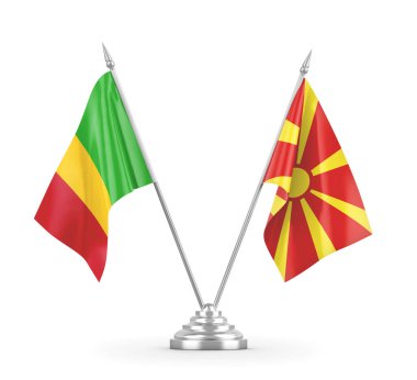 Kuzey Makedonya ve Mali masa bayrakları üç boyutlu beyaz renge izole edildi