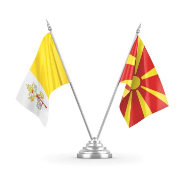 Kuzey Makedonya ve Vatikan 'ın bayrakları beyaz 3D görüntülere izole edildi