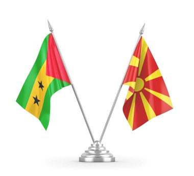 Kuzey Makedonya ve Sao Tome ve Principe masa bayrakları beyaza izole edildi