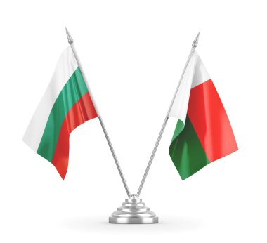 Madagaskar ve Bulgaristan bayrakları beyaz 3D rendelemede izole edildi 