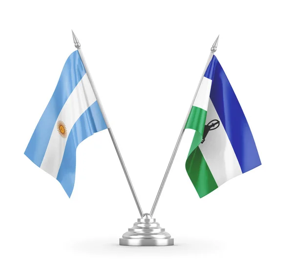 Lesotho and Argentina table flags isolated on white 3D rendering — Stock Photo, Image