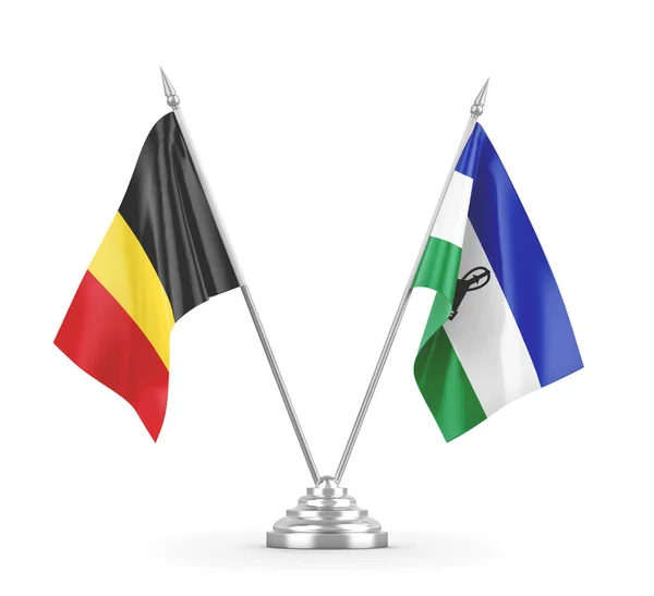 Лесото і Бельгія настільні прапори ізольовані на білому 3D рендерингу — стокове фото