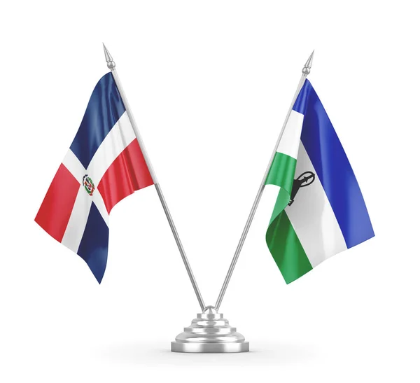 Bandiere da tavolo Lesotho e Repubblica Dominicana isolate su rendering 3D bianco — Foto Stock