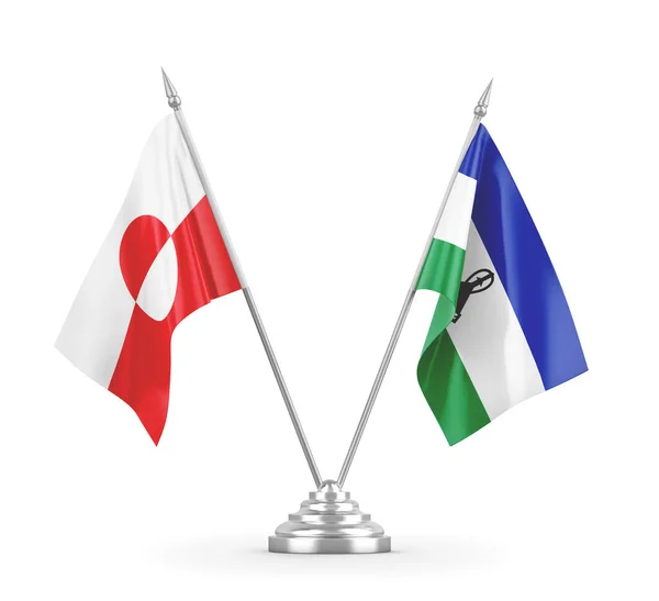 Flagi Lesotho i Grenlandii tabeli izolowane na białym renderingu 3D — Zdjęcie stockowe