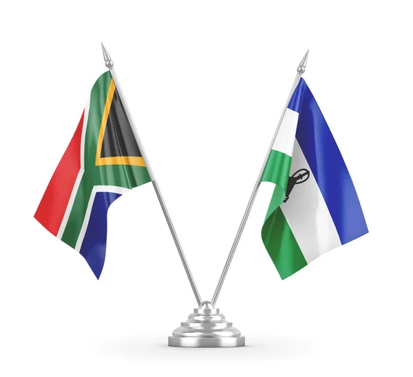Lesotho és Dél-Afrika tábla zászlók elszigetelt fehér 3D renderelés — Stock Fotó