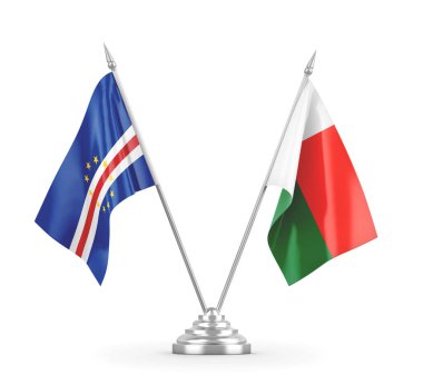 Madagaskar ve Cabo Burnu masa bayrakları beyaz 3D görüntüleme 