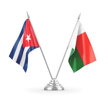 Madagaskar ve Küba bayrakları beyaz 3D görüntüleme üzerinde izole edildi