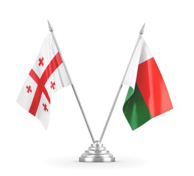 Madagaskar ve Gürcistan bayrakları beyaz 3D görüntüleme üzerinde izole edildi