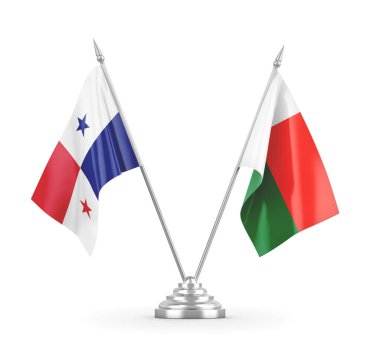 Madagaskar ve Panama masa bayrakları beyaz 3D görüntüleme üzerinde izole
