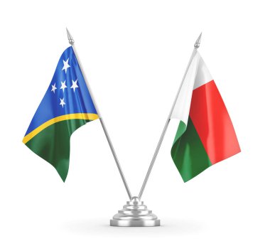 Madagaskar ve Solomon Adaları masa bayrakları beyaz 3D görüntüleme