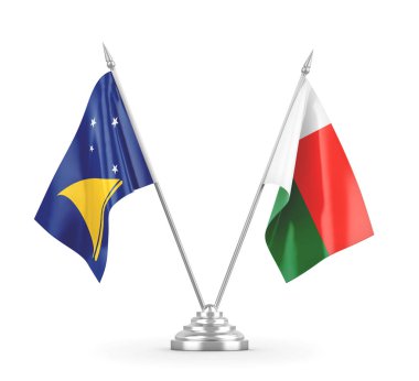 Madagaskar ve Tokelau masa bayrakları beyaz 3D görüntüleme