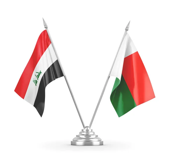 Madagascar and Iraq table flags isolated on white 3D rendering — Stock Photo, Image