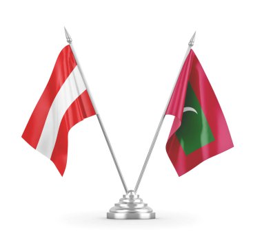 Maldivler ve Avusturya bayrakları beyaz 3D görüntüleme üzerinde izole edildi 