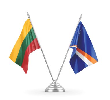 Marshall Adaları ve Litvanya masa bayrakları beyaz 3D görüntüleme