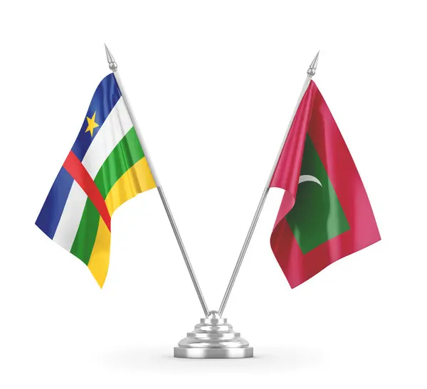 Maldiverne og Den Centralafrikanske Republik tabel flag isoleret på hvid 3D rendering - Stock-foto