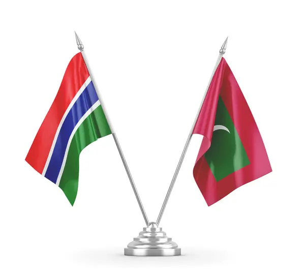 Maldiverne og Gambia bordflag isoleret på hvid 3D-gengivelse - Stock-foto