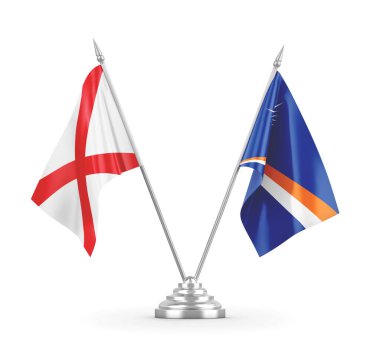 Marshall Adaları ve Kuzey İrlanda masa bayrakları beyaz 3D görüntüleme üzerinde izole