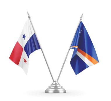 Marshall Adaları ve Panama masa bayrakları beyaz 3D görüntüleme üzerinde izole