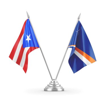 Marshall Adaları ve Porto Riko masa bayrakları beyaz 3D görüntüleme