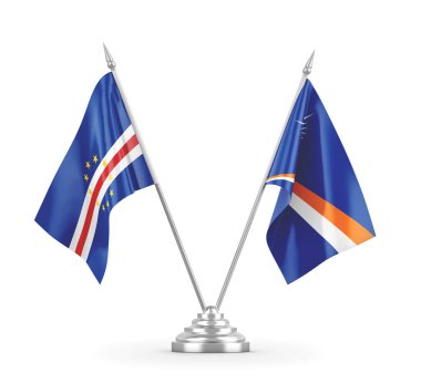 Marshall Adaları ve Cabo Burnu masa bayrakları beyaz 3D görüntüleme