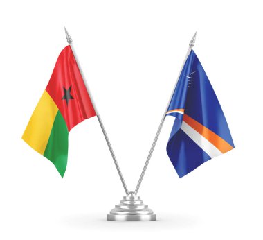 Marshall Adaları ve Gine-Bissau masa bayrakları beyaz 3D görüntüleme