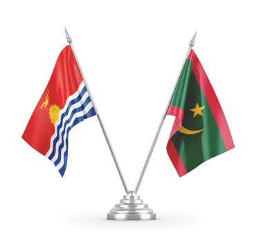 Moritanya ve Kiribati masa bayrakları beyaz 3D görüntüleme