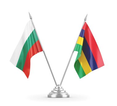 Mauritius ve Bulgaristan bayrakları beyaz 3D görüntüleme üzerinde izole edildi