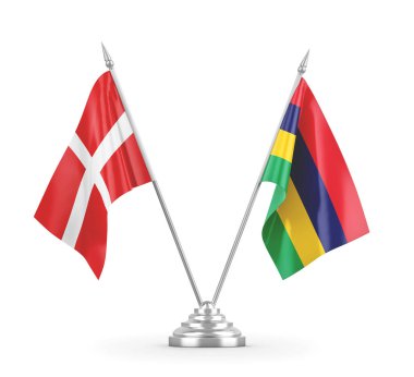 Mauritius ve Danimarka bayrakları beyaz 3D görüntüleme üzerinde izole edildi