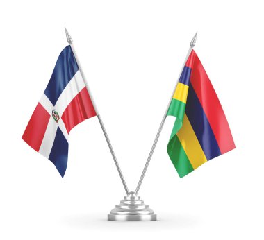 Mauritius ve Dominik Cumhuriyeti bayrakları beyaz 3D görüntüleme üzerinde izole edildi